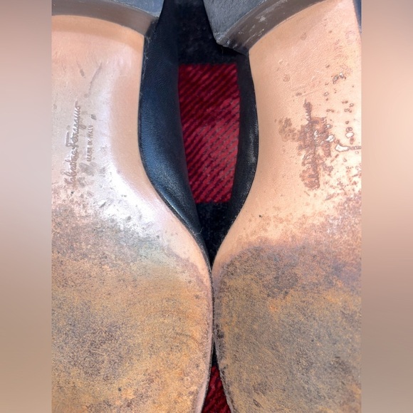 SALVATORE FERRAGAMO Black Leather & Patent Cap Toe Ballet Low Heel Size 8.5 C - Picture 12 of 13